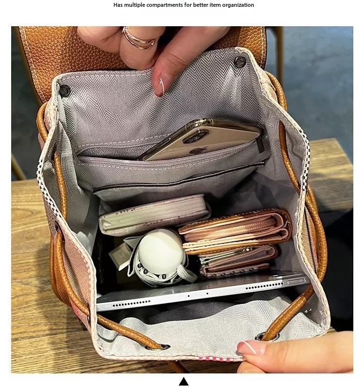 2025 Genuine Leather | Checkered Backpack