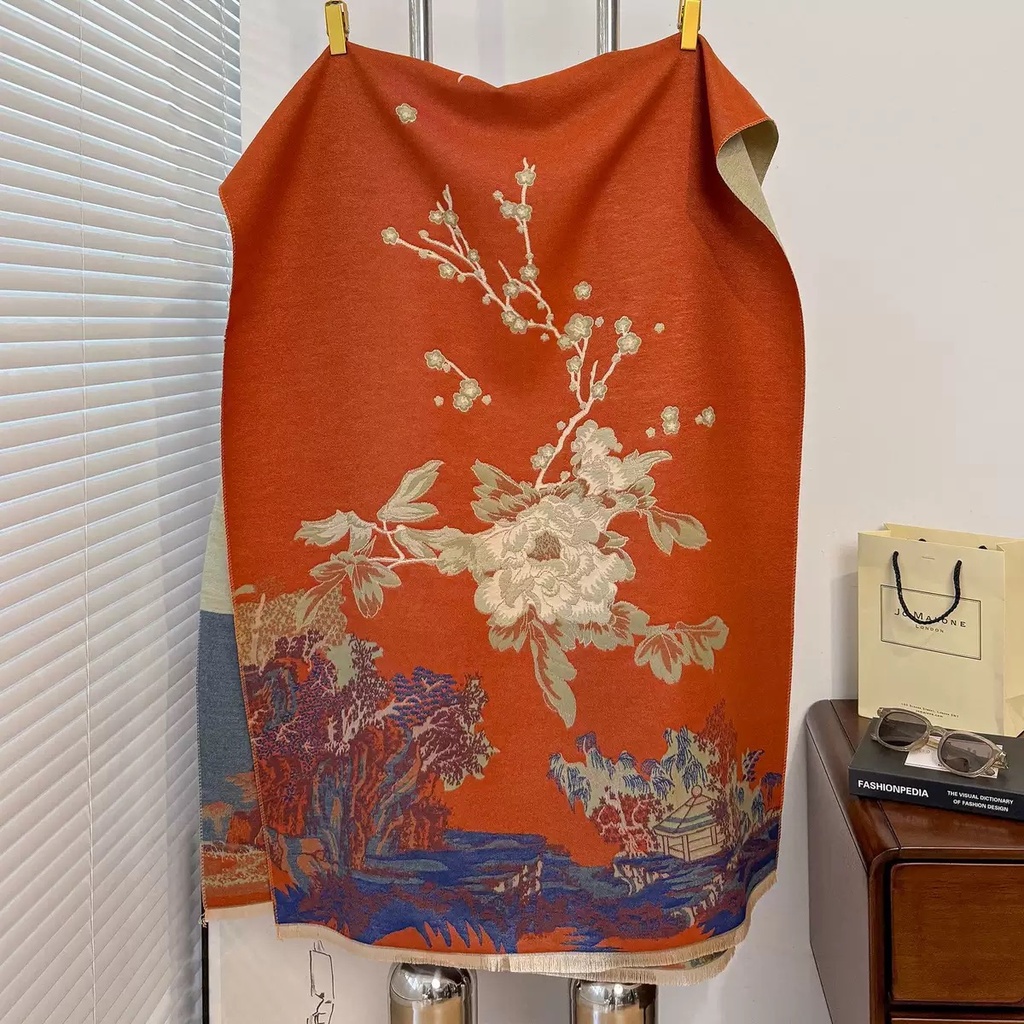 Sankrrish Cashmere-like Jacquard Shawl | Retro National Style Thick Winter Scarf