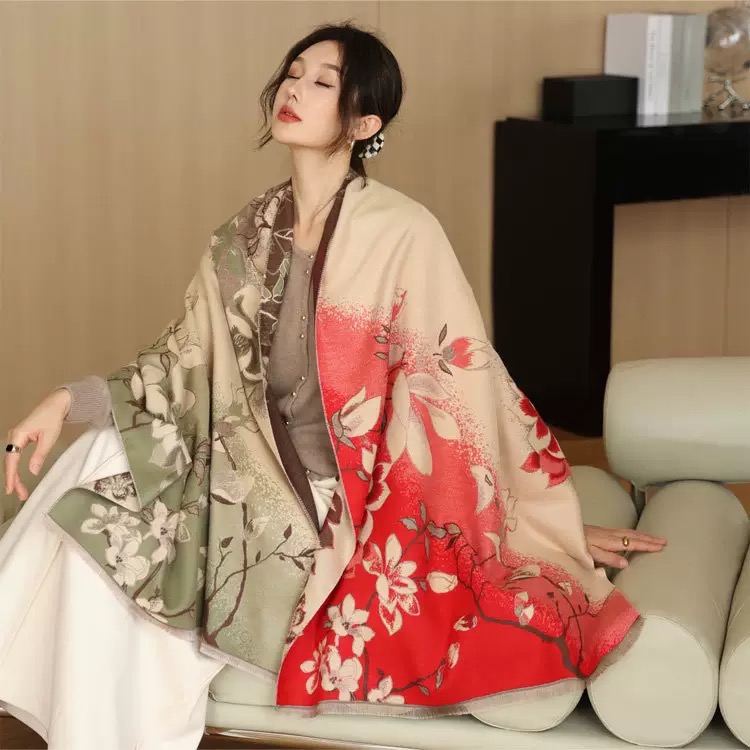 Sankrrish Cashmere-like Jacquard Shawl | Retro National Style Thick Winter Scarf