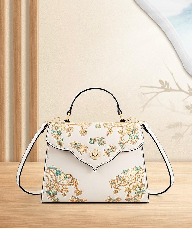 2025 Chinese-Inspired Embroidered Handbag – Elegant Camellia Motif in Genuine Leather