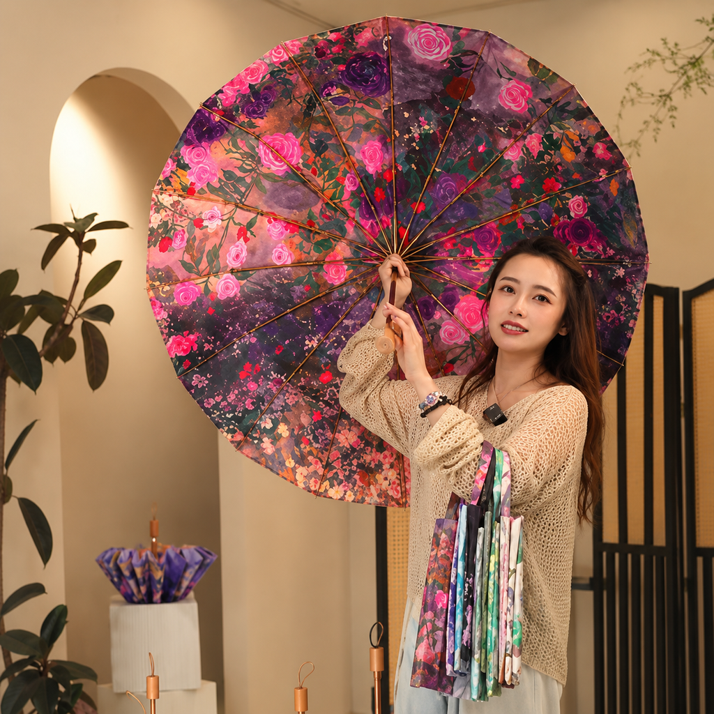 16 Rib Premium Umbrella with UPF 50+ Sun Protection and Carry Bag