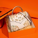 Chinese-Inspired Embroidered Handbag – Elegant Camellia Motif in Genuine Leather